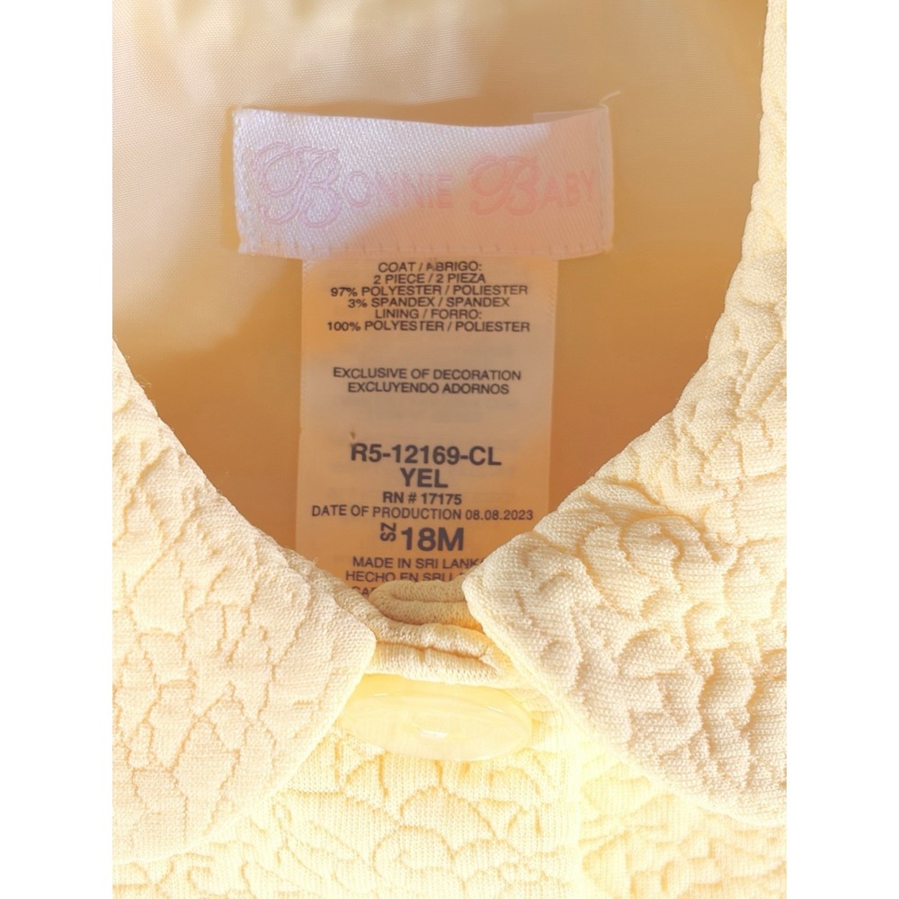 Girls 18M Yellow Textured‎ Coat Peter Pan Collar Button Front Lined Swing - Picture 3 of 8